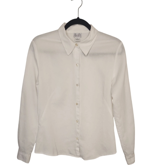 Ann Taylor Loft Women's Classic Perfect White Long Sleeve Button-Up Top Size 8 - Picture 1 of 11